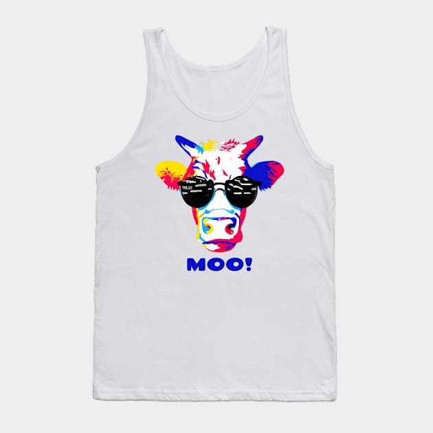 Moo! Pop Art Cool Cow Wearing Sunglasses Tank Top by Chance Two Designs